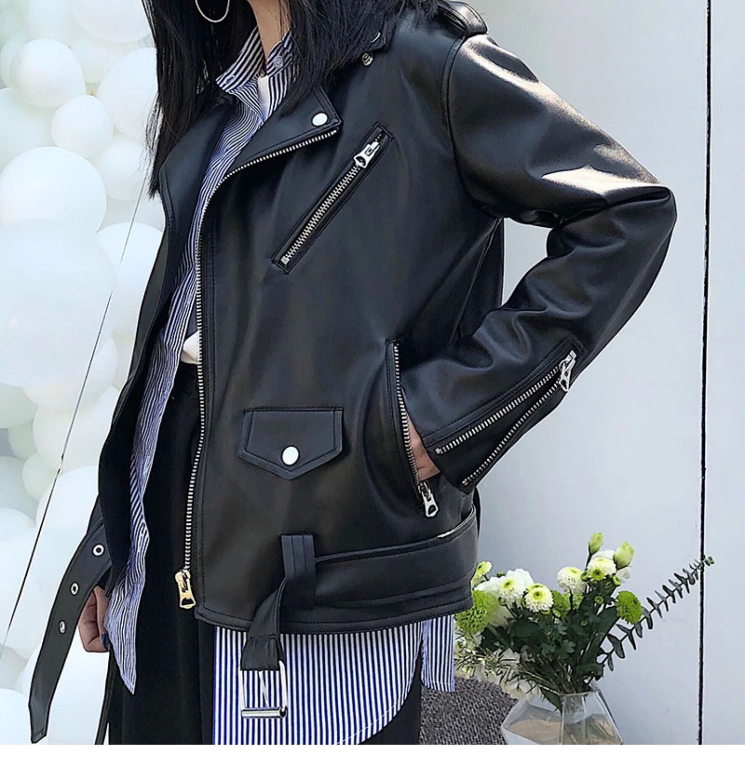 

Autumn New Korean Leisure Motorcycle Leather Jacket Women's Coat Cool Black Fashion Girl Must Have