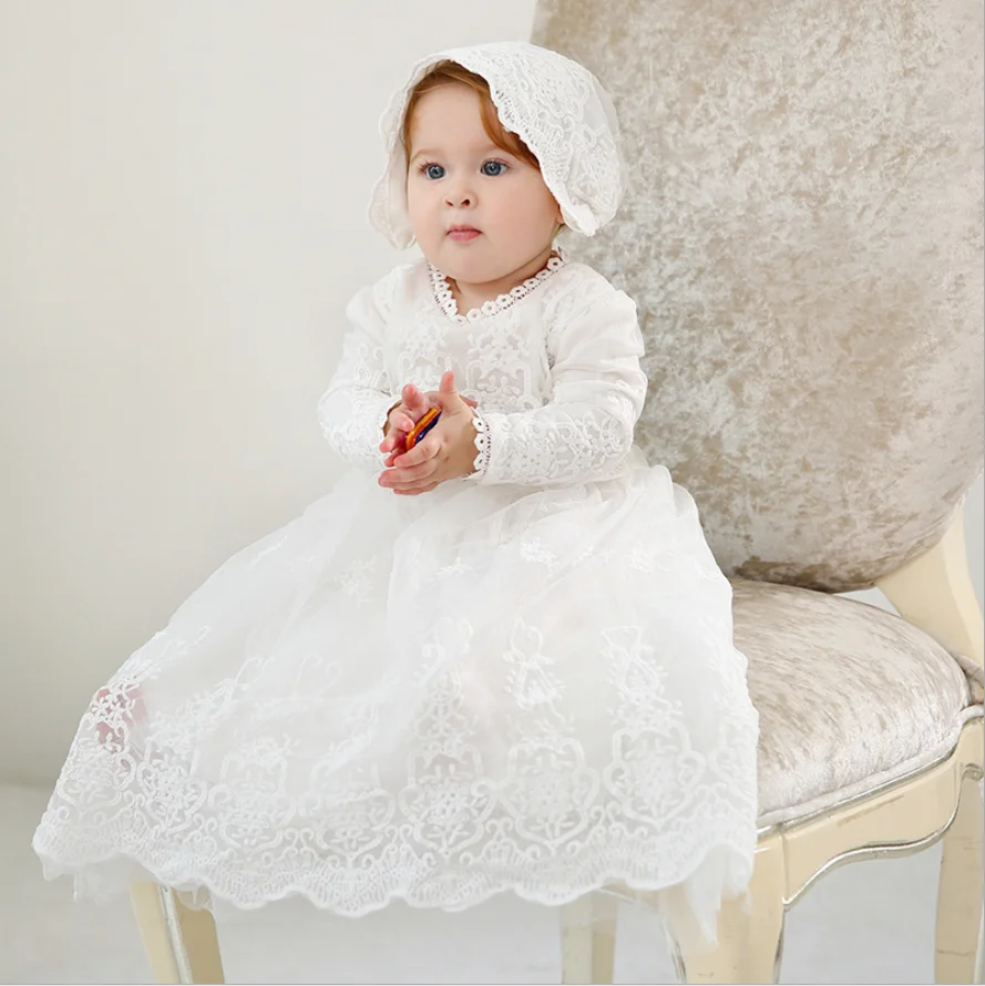 

Spring Children Lengthened Baptism Dress White Girl Baby Wedding Clothes