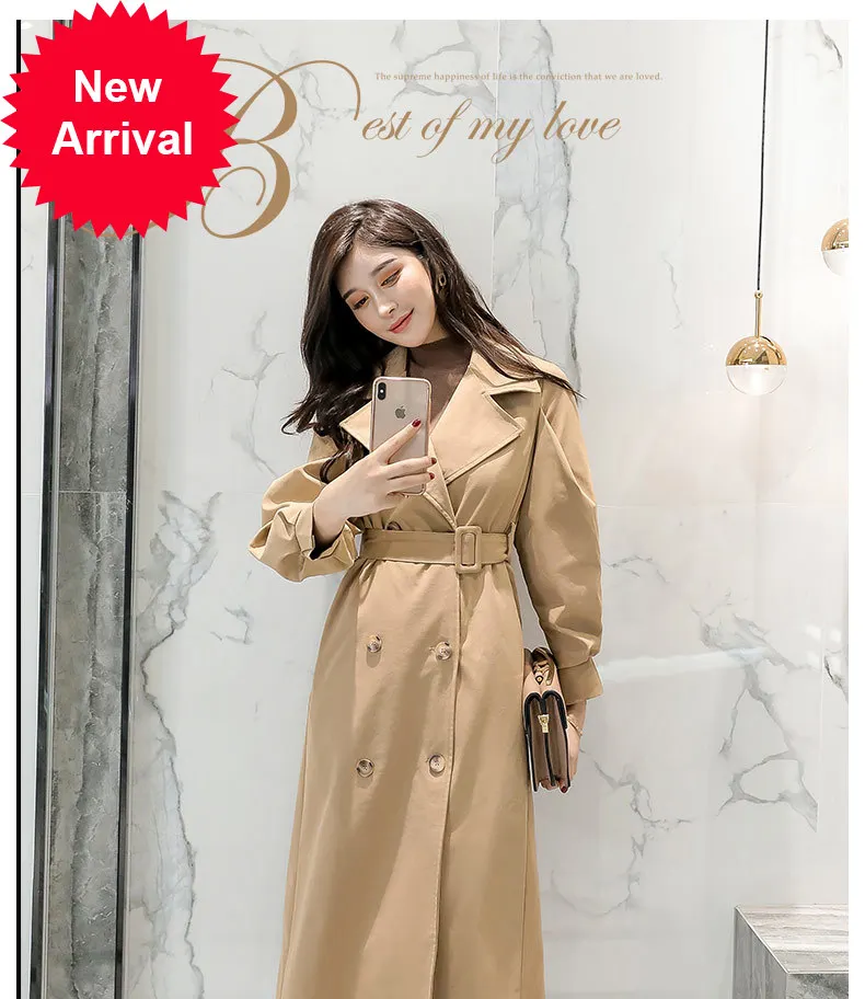 

Khaki windbreaker women's Korean fashion temperament lace-up double-breasted 2020 Spring and Autumn new mid-length coat