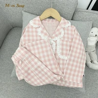 baby girl plaid pajamas clothes set cotton coatpant 2pcs spring autumn infant toddler child lounge suit baby home suit 1 10y