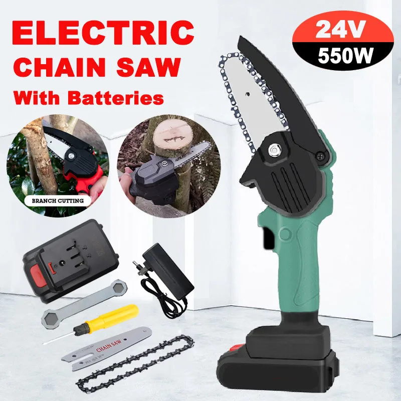 

550W Cordless Electric Chain Saw Handheld Wood Logging Saw Rotary Chainsaw with Lithium Battery For Cutting Woodworking Tools