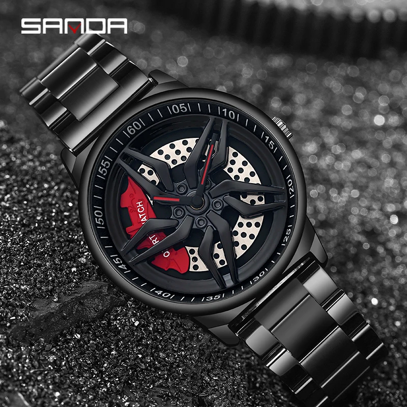 

[360° Spinning Dial] SANDA Fashion Luxury Men Watch Unique Rotating Wheel Dial Quartz Sports 30M waterproofWristwatch +Gift box