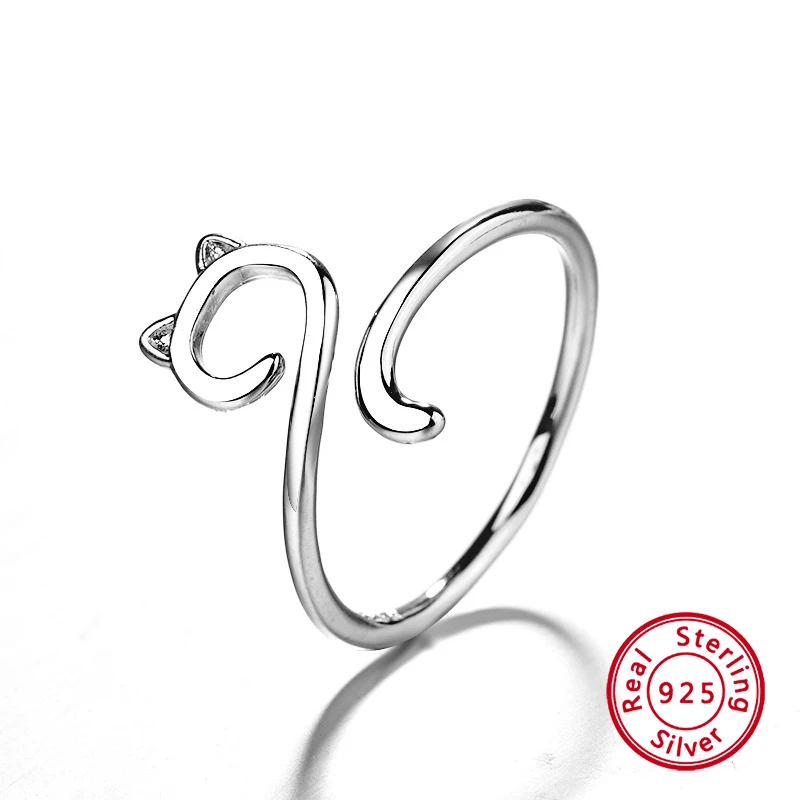 

Trend Adjuestable Size Luxury Minimalist Cute Cat 925 Sterling Silver Ring for women Charm Lady Jewelry Gift