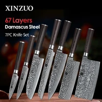 xinzuo 7 pcs kitchen knife set stainless steel blades damascus vg10 chef knife sets santoku utility paring cooking tools kitchen