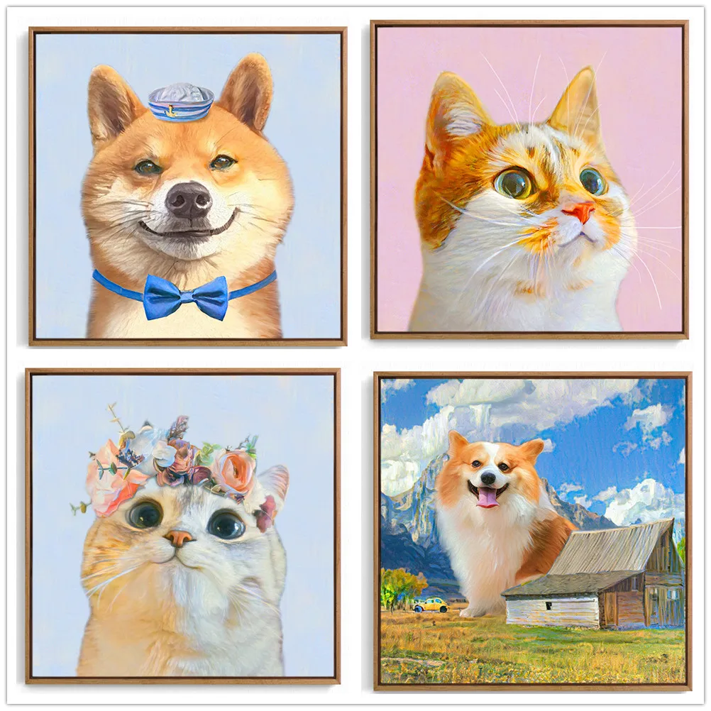 Современный портрет собаки кошки домашних животных настенные картины для