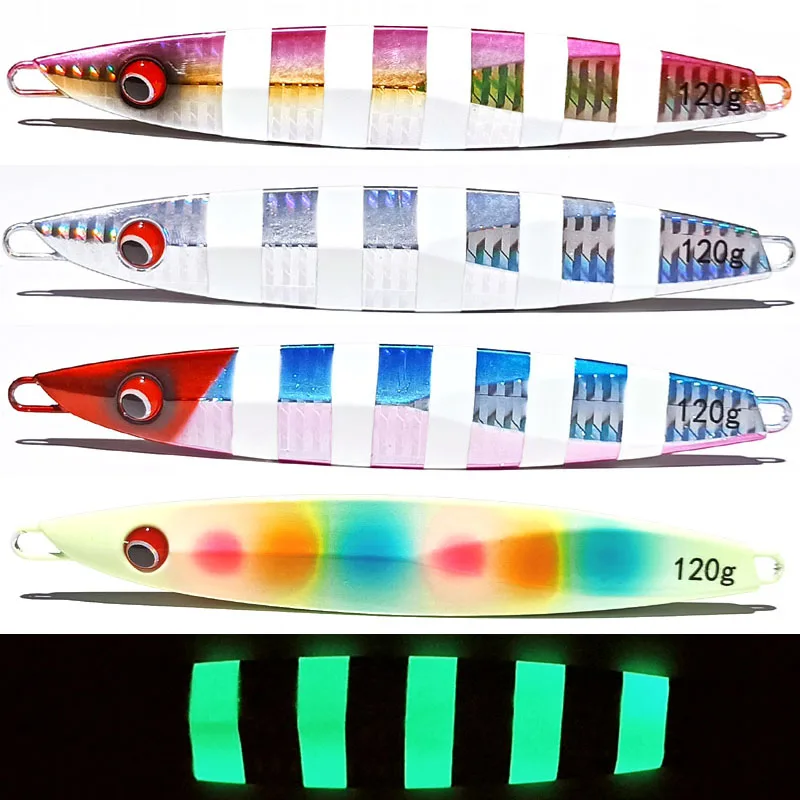 

Japan 40g/60g/80g/100g/120g/150g Luminous Glow Silver 3D eyes lead fish lead jig knife jig game fishing jig
