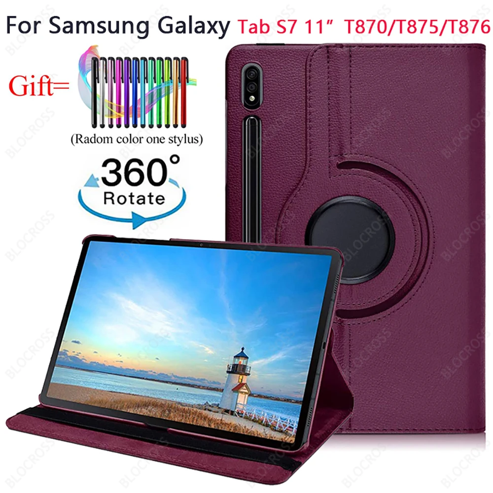 

Чехол для Samsung Galaxy Tab S7 11 дюймов SM-T870/T875/T876, чехол для планшета с вращающимся на 360 градусов кронштейном, кожаный чехол с автоматическим пробуж...