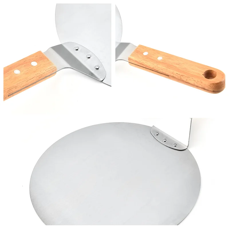 

10-inch Stainless Steel Round Pizza Shovel Wooden Handle Pizza Peel Pastry Baking Tools Pizza Paddle Cake Transfer Baking Pan