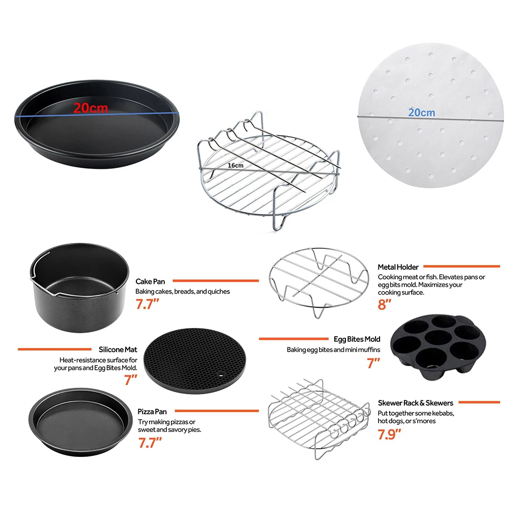 

13set 8 Inch Air Fryer Accessories Fit All 4.2QT-6.8QT Air Fryer Deep Fryer Accessories with Cupcake Molds,Pizza Pan, Baking Pan