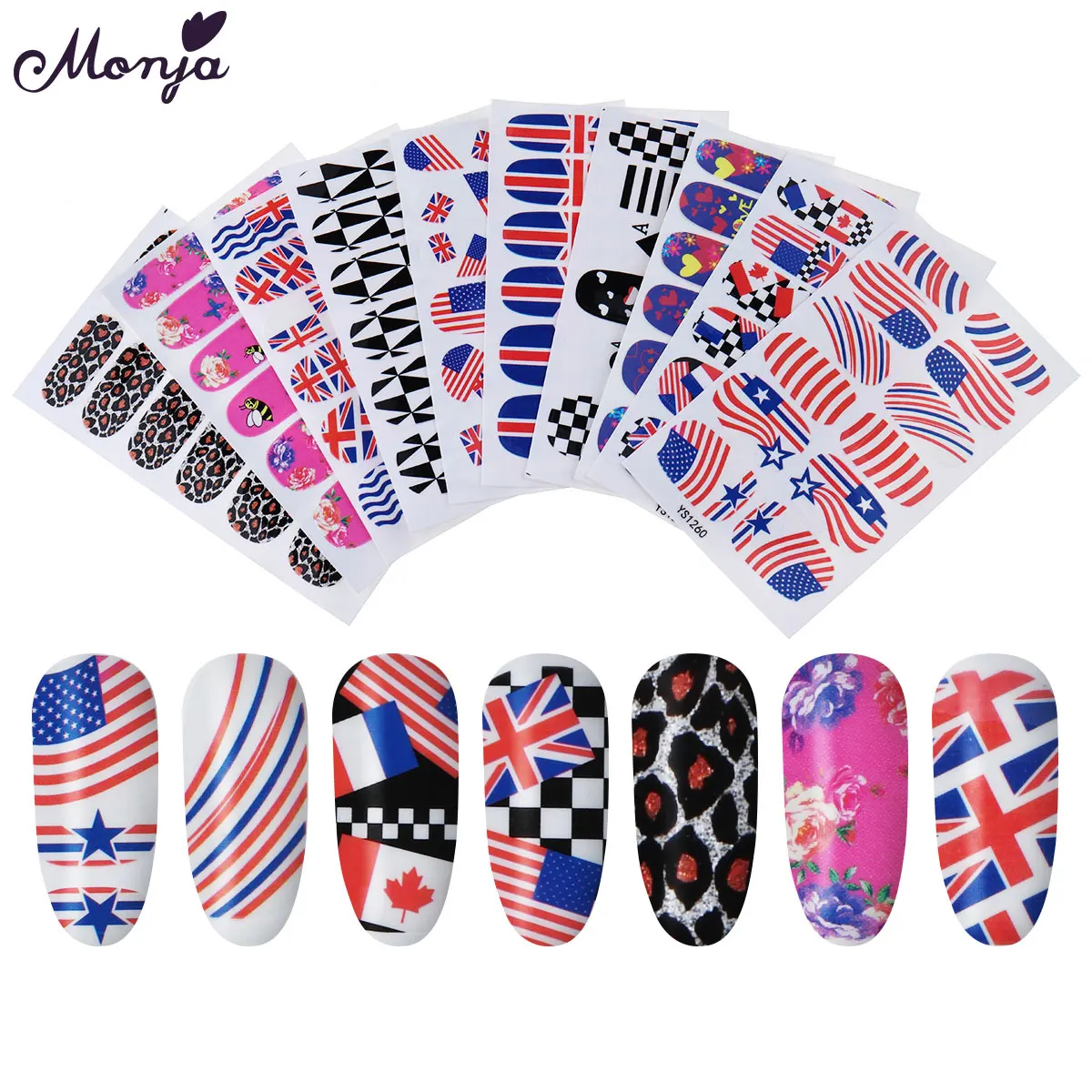 Monja Дизайн Ногтей Полное покрытие стикер Леопардовый принт цветочный Флаг узор