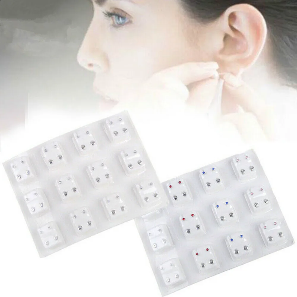 

24pcs=12Pairs Surgical Steel Ear Studs Earrings Set Medical Earrings Piercing Tool Kits Women Jewelry Piercing Stud Earring