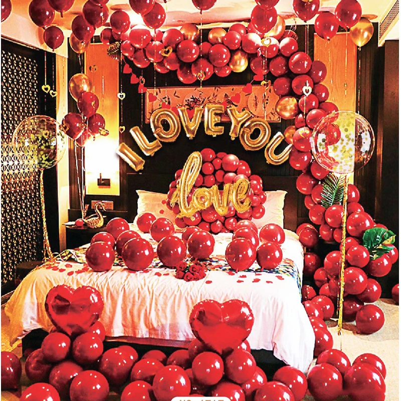 118 шт., красные гранатовые шары I LOVE YOU, золотые воздушные шары, воздушные шары с сердцем, латексные воздушные шары с аксессуарами для свадебной вечеринки