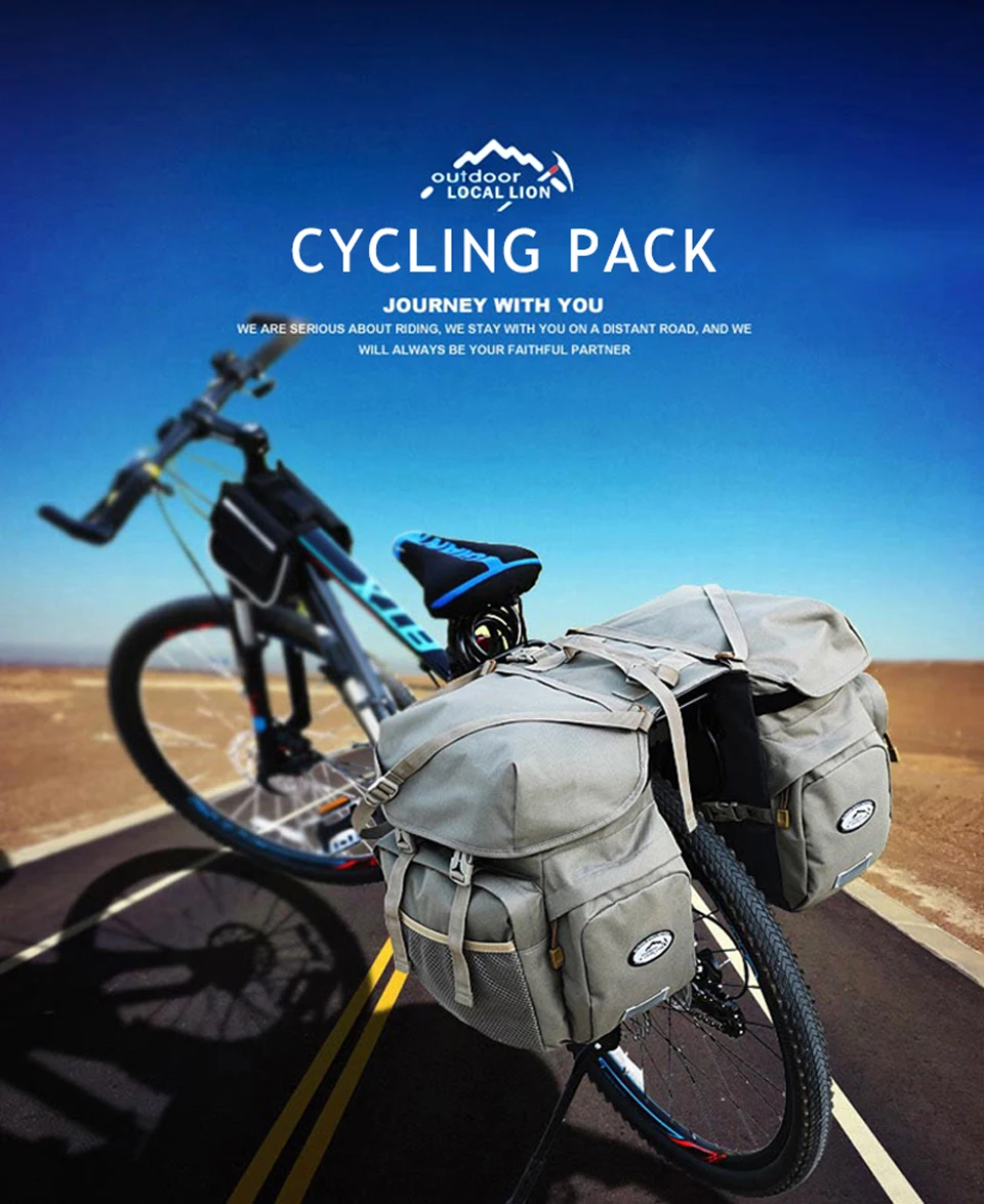 Retro Canvas Fiets Bagage Tassen 50L Bike Rear Rack Carrier Bag Fietsen Outdoor Waterdichte Opslag Dubbele Tassen