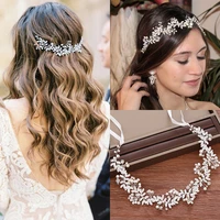 luxury gold silver color tiara headpiece rhinestone pearls hair vines handmade women hair jewelry party wedding headbands