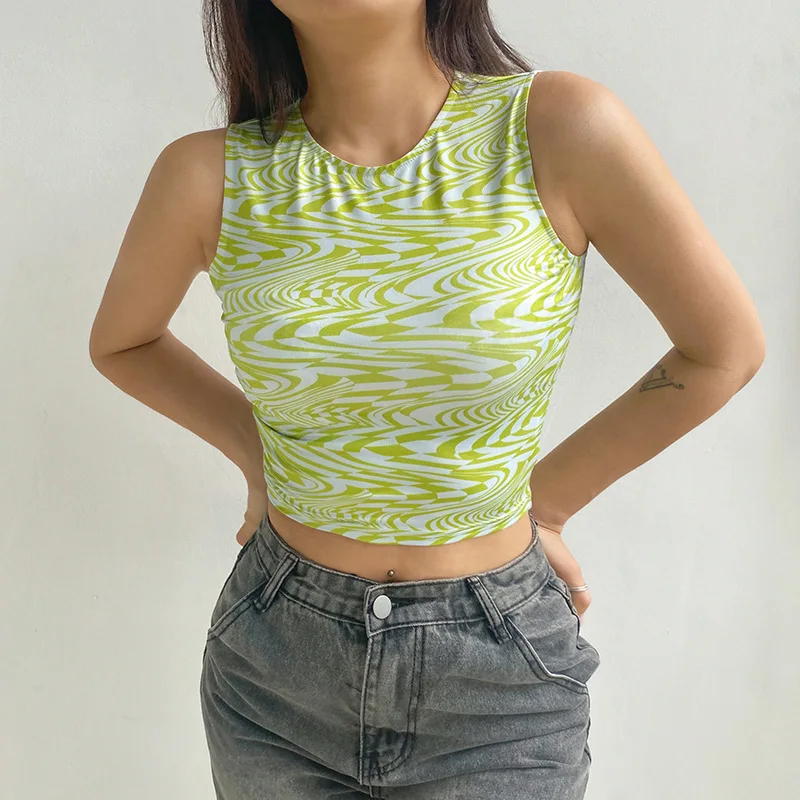 

Fairy GruCamiseta Green Print Y2K Crop Top Women Sleeveless 2021 Summer Sexy Basic T Shirts Casual Off Shoulder Casual Tank Tops