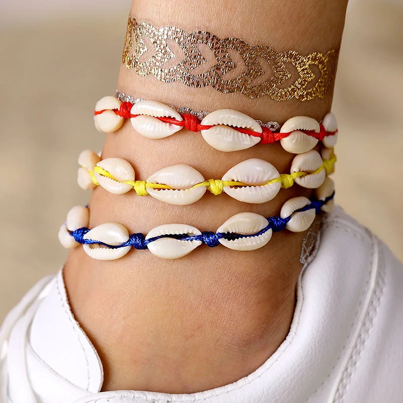 Женский браслет на ногу в виде ракушек богемном стиле 6 цветов летняя пляжная