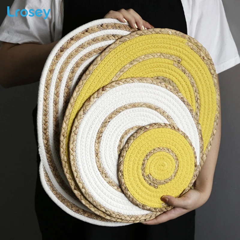 

3PCS Nordic Table Placemats Heat Insulation Coaster Anti Slip Coffee cup mat Kitchen tool Home Decor Cotton rope straw Table Mat