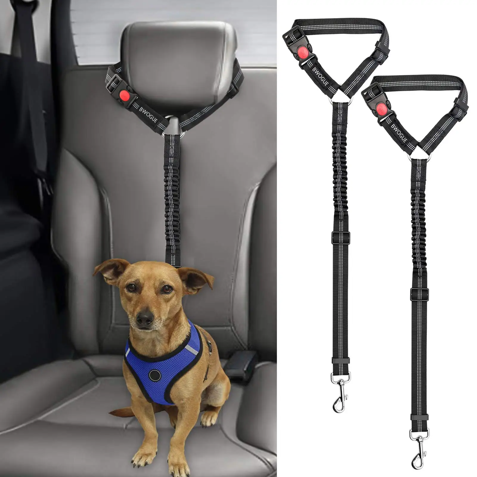 2 PcDog Cat Safety Seat Belt Strap Car Headrest Restraint Adjustable Nylon Fabric Dog Restraints Vehicle Seatbelts Harness