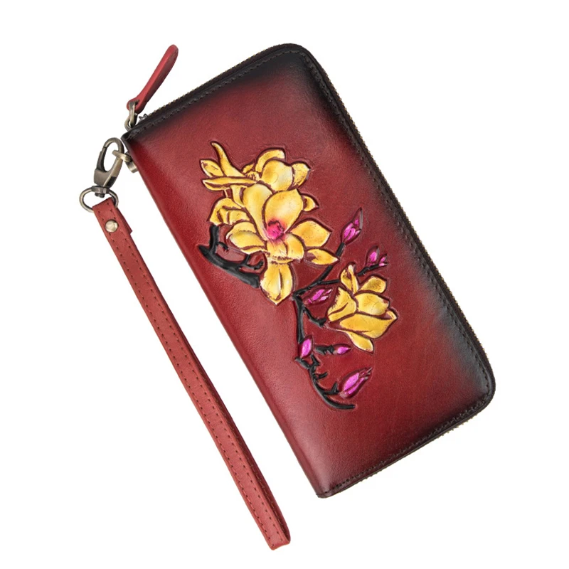 Длинный кошелек из натуральной кожи Женский на запястье идентификация кредитных