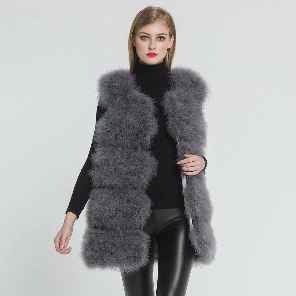 Новинка 2019 жилет из натурального страусиного меха зимний теплый Модный женский