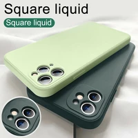 luxury frame square liquid silicone phone case for iphone 13 12 11 pro max mini xs x xr 8 plus se case soft cover candy case
