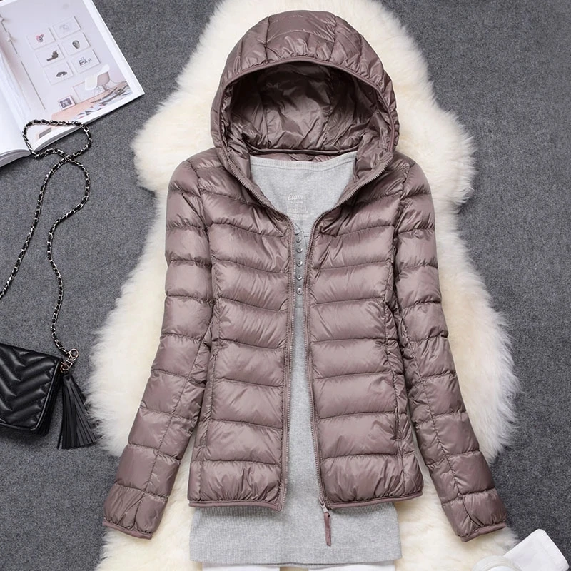 

Women 90% White Duck Down Jacket Autumn Female Ultra Light Down Jackets Slim Solid Long Sleeve S-6XL Plus size Warm Coat Parka