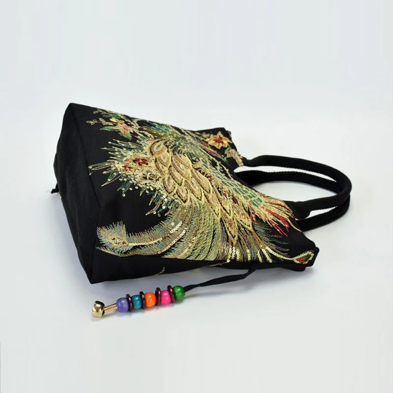 

Women's Canvas Embroidered Peacock Vintage Handbag Shoulder Bags Messenger Bags Crossbody Bag Totes National Style with Beading