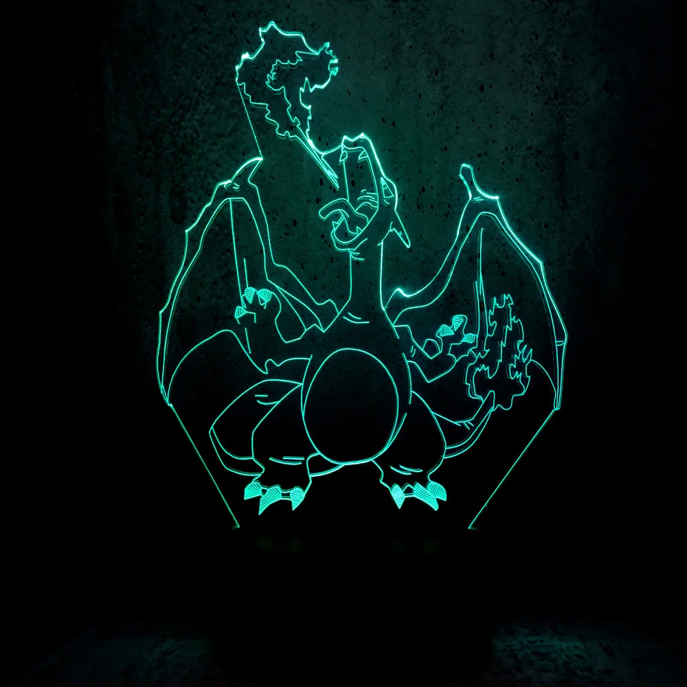 Мультфильм Покемон Charizard 3D лампа USB ночник многоцветный LED RGB Освещение Лампа Luminaria