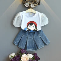 boutique kids clothing girls summer suit 2021 new baby girl western style short sleeved jeans skirt two piece girls clothes