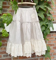 tiyihailey free shipping 2021 embroidery spring and summer cotton linen long mid calf elastic waist a line skirts beige brown