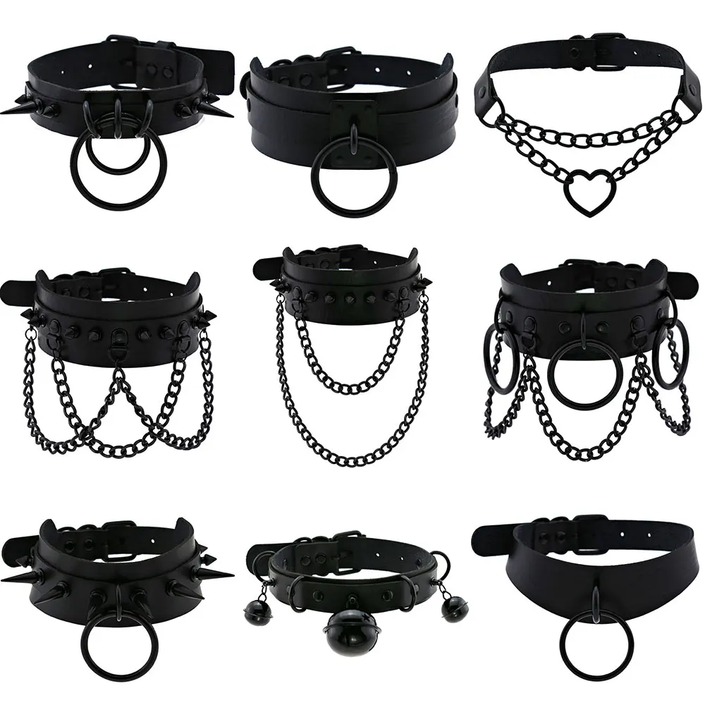 Оригинальное ожерелье из искусственной кожи черное раннее ожерелье-чокер для