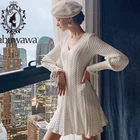 Женское трикотажное платье-трапеция Dabuwawa, однотонное трикотажное платье с короткими рукавами и V-образным вырезом, с высокой талией, DT1DDR003, Осень-зима