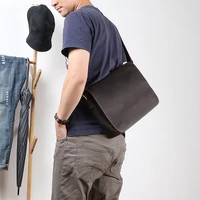 retro fashion luxury natural real leather mens black backpack simple casual daily outdoor weekend shoulder messenger bag