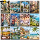 Полноформатнаякруглая Алмазная вышивка пейзаж пляжная деревня 5D алмазная живопись вышивка крестиком Стразы мозаика домашний Декор подарок