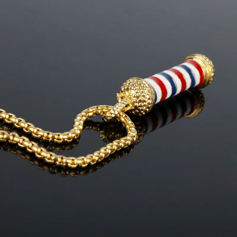 

3D Barber Pole Necklace Barber Shop Pendant Cosmetologist Hair Dresser Hairdresser Charm Chain Necklaces For Women Men Gifts