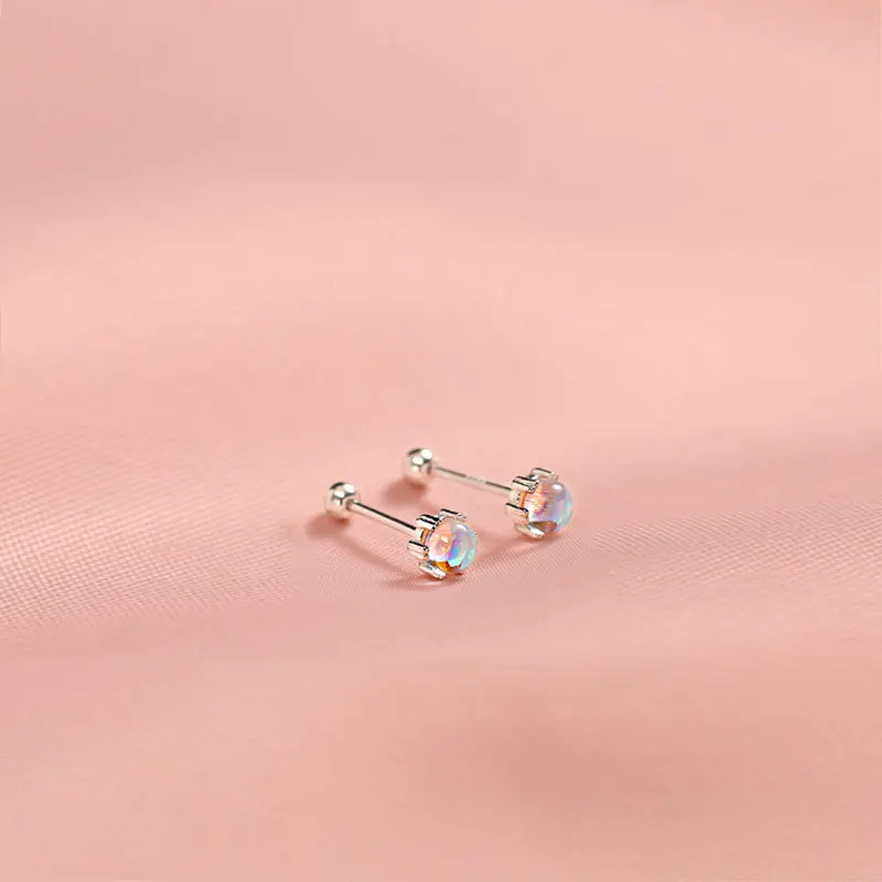 

Ruifan Angel Eyes Mini Round Opal Crystal Genuine 925 Sterling Silver Stud Earrings for Women Screw Clasp Fine Jewelry YEA599