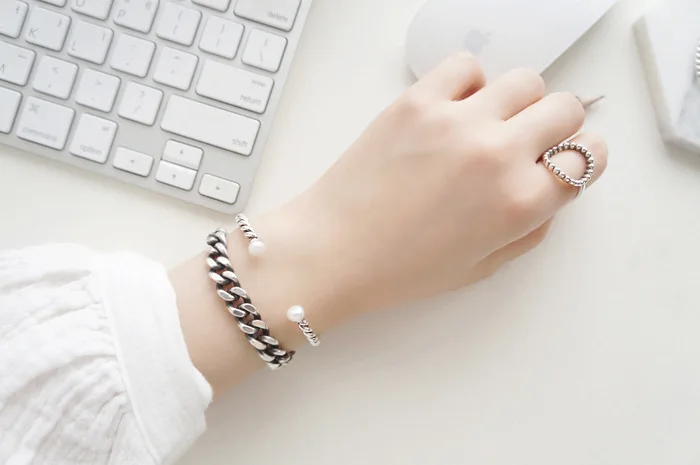 925 Sterling Silver Braided Vintage Pearl Bracelet For Women Valentine's Day Present Bangles Hot Fashion | Украшения и