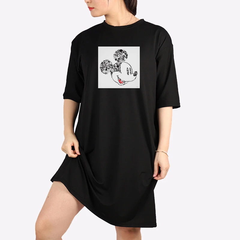 

Summer Sexy Dress Casual Disney Cartoon Short Sleeve Dresses for Women Loose Black Harajuku Vestido 2021 Mickey Mouse Robe Femme