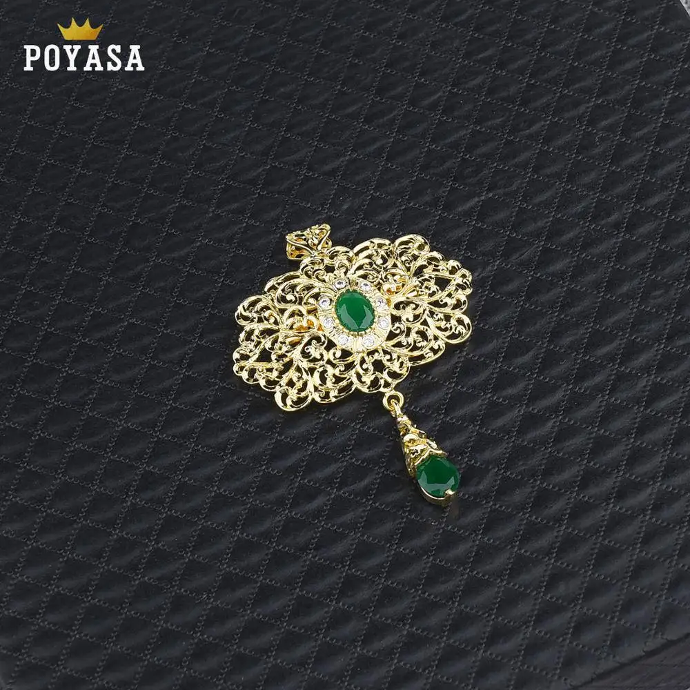 gold green stone Красочные хрустальные броши для женщин и мужчин свадебные вечерние капли воды Золотая брошь булавка подвес для ювелирных изделий - Окраска металла: gold green stone