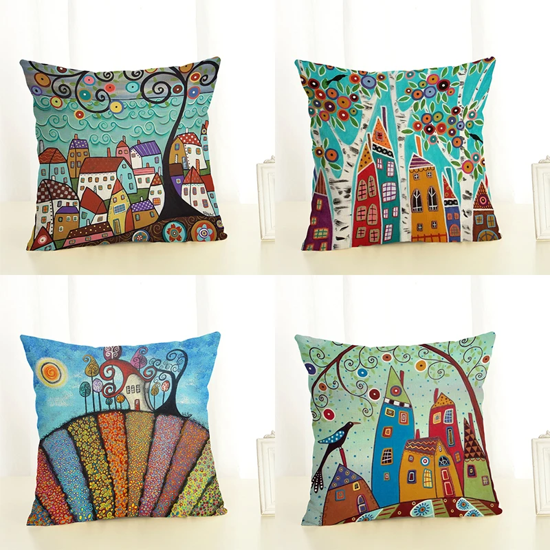 Ретро сельских районов города Печатный чехол для подушки декоративные льняные и