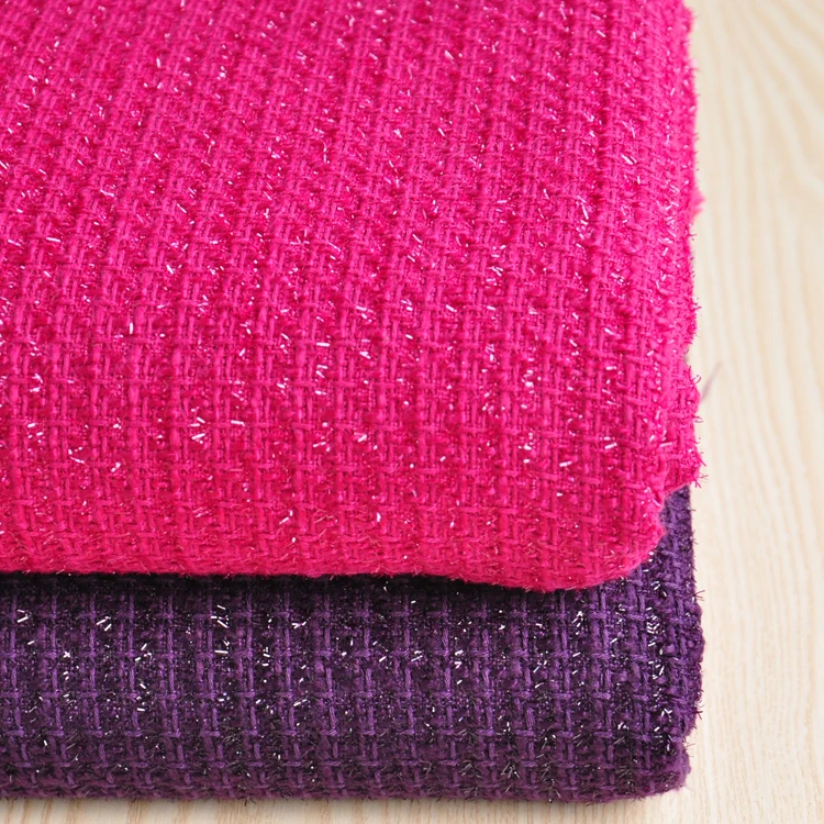 Бесплатная доставка розово-фиолетовая твидовая ткань с блестящей линией цена за