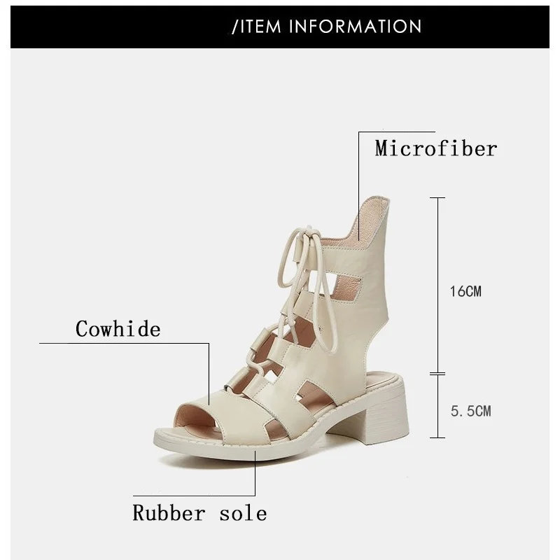 

Women Booties Ankle Boots Spring Summer Shoes 2021 New Genuine Leather Open Toes Platform Chunky Heels Cross-tied Sandals Boots