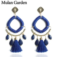 mg trendy blue tassel earrings for women glass rhinestone pendant vintage bohemian earrings fashion jewelry accessories gift