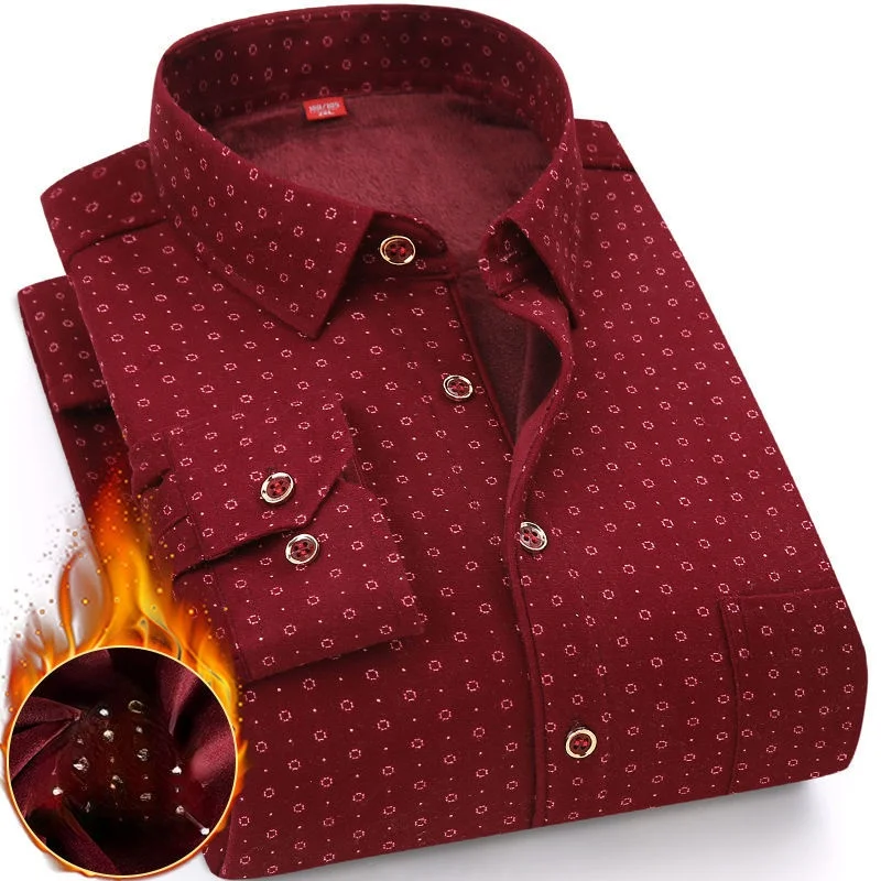 

Men's Clothes Middle-aged Men Cotton Print Long Sleeve Shirt Turndown Collar Standard-fit Button Down Casual Shirts Y239