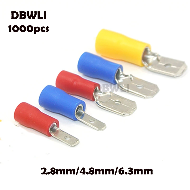 

1000pcs Male Red blue yellow 2.8mm 4.8mm 6.3mm Insulated Spade Wire Connector Electrical Crimp Terminal