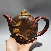 8chinese yixing zisha pottery hand carved pumpkin pot pumpkin shape raw ore red mud teapot pot tea maker office ornaments