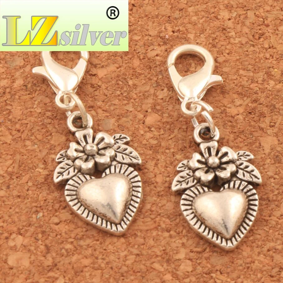 Flower Heart Strawberry Fuit Lobster Claw Clasp Charm Beads 11.4x32mm 100PCS Zinc Alloy Jewelry DIY C914