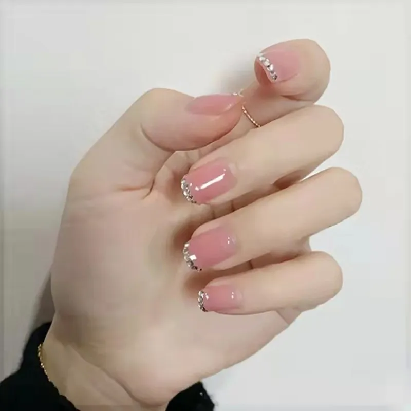 

24PCs wearable fake fingernails for girls jelly powder diamond fake fingernails