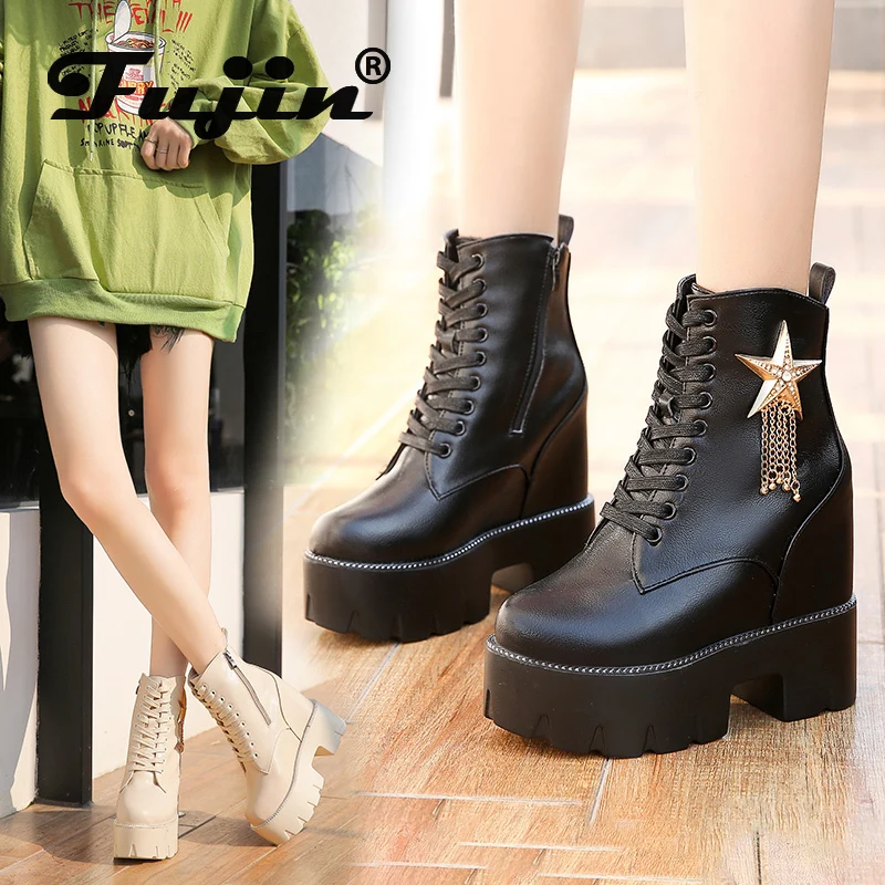 Fujin/женские зимние ботильоны Модные теплые ботинки на очень высоком каблуке и