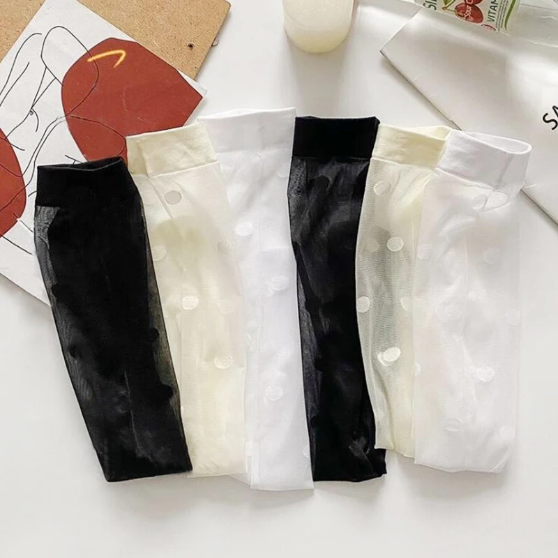 Lolita Polka Dot Socks Women Transparent Long Lace Socks Female Jk Ultra-thin Knee High Socks Nylon Stockings Dress Calcetine